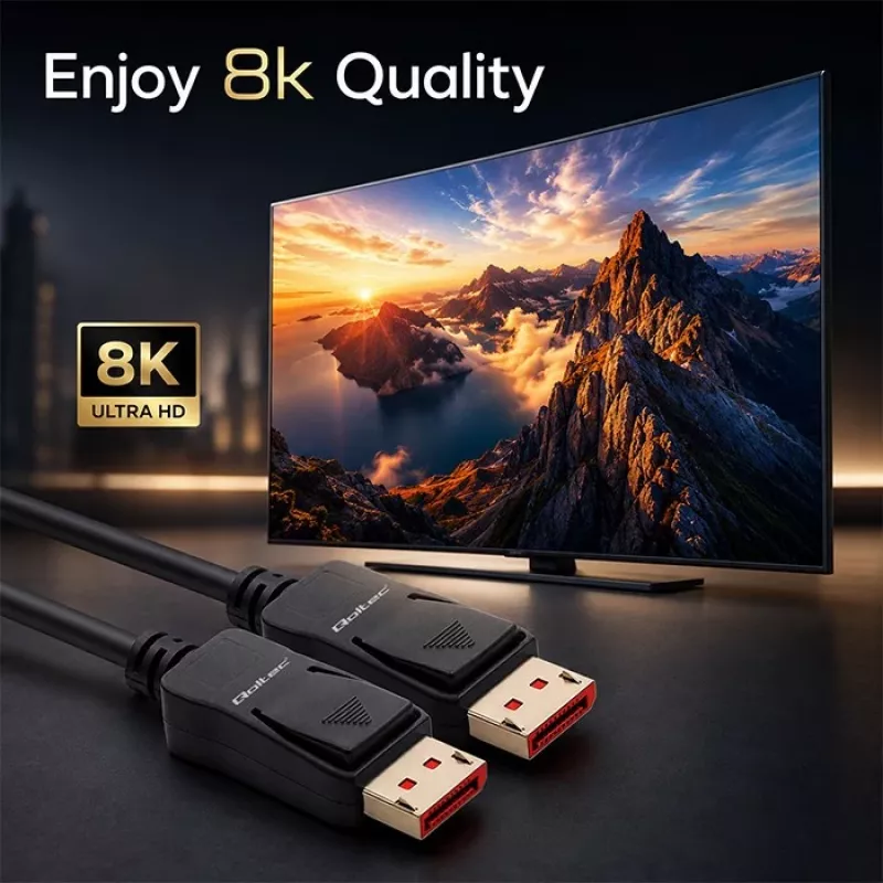 Qoltec DisplayPort 2.1 kabelis 3m 8K 54Gbps vīrietis pret vīrieti