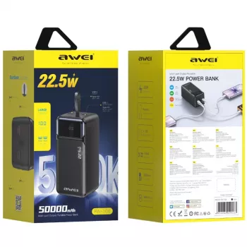 AWEI PA-106 Power Bank 50000mAh 22.5W PD 3xUSB-C Melns
