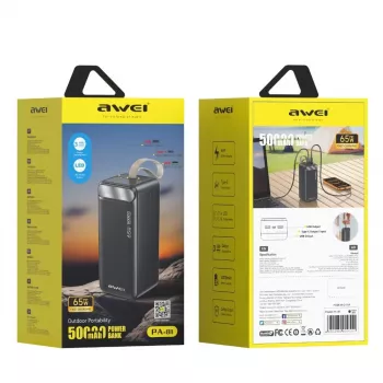 AWEI PA-81 Power Bank 50000mAh 65W PD 2xUSB-A/USB-C Melns