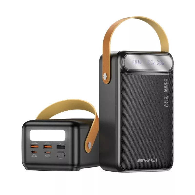 AWEI PA-82 Power Bank 60000mAh 65W PD 2xUSB-A/USB-C Melns