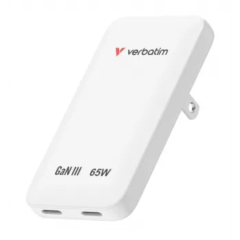 Verbatim Slim GaN lādētājs 2 porti 65W (EU/UK/US) balts