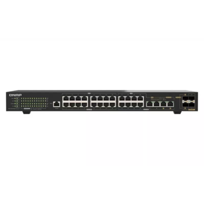 QNAP QSW-M2130P-2C2S26T 26 portu 2.5GbE PoE++ pārvaldīts Layer 2 plaukta slēdzis ar 2x 10GbE SFP+ un 2x 10GbE Combo portiem, 370W PoE budžets