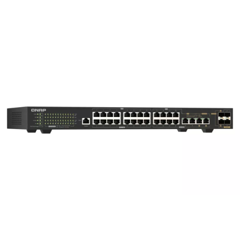 QNAP QSW-M2130P-2C2S26T 26 portu 2.5GbE PoE++ pārvaldīts Layer 2 plaukta slēdzis ar 2x 10GbE SFP+ un 2x 10GbE Combo portiem, 370W PoE budžets