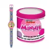PULIO Analogais pulkstenis skārda kastītē - Disney Minnie Mouse, rozā PU ādas siksniņa, kvarca mehānisms, 30mm metāla sakausējuma korpuss, izturīgs pret šļakatām, meitenēm no 6 gadiem