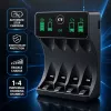 Qoltec NiMH/NiCd akumulatoru lādētājs AA, AAA, C, D, 9V ar LCD displeju un USB-C kabeli - Melns