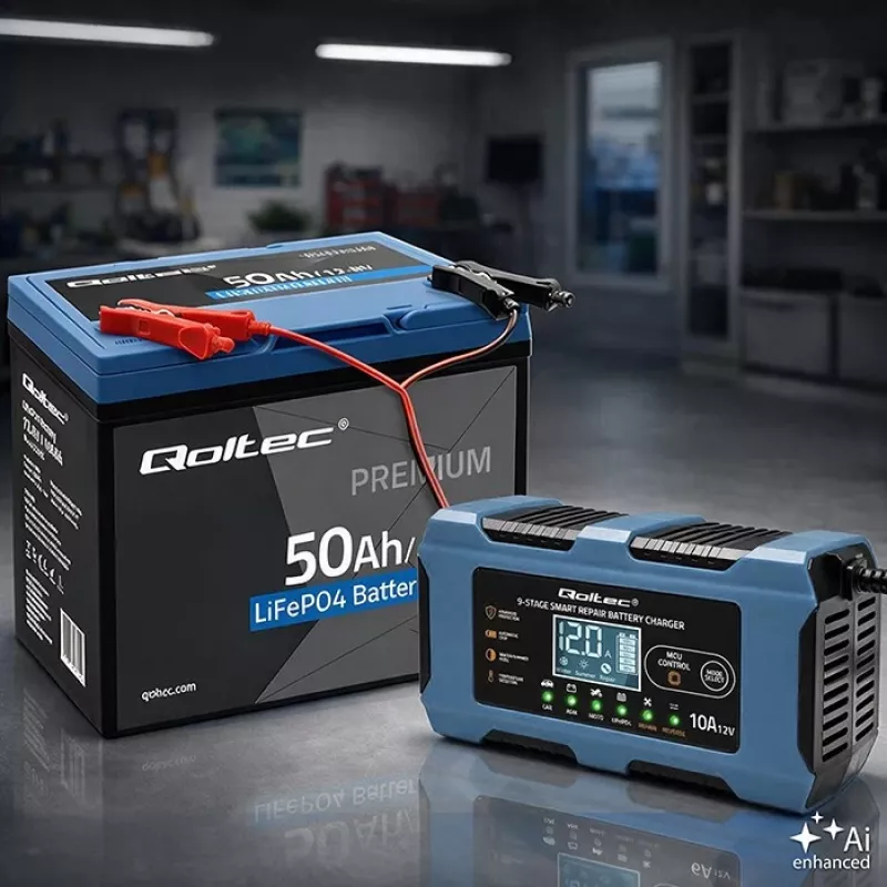 Qoltec 52668 viedais akumulatora lādētājs 12V 10A ar atjaunošanas funkciju AGM GEL LiFePO4