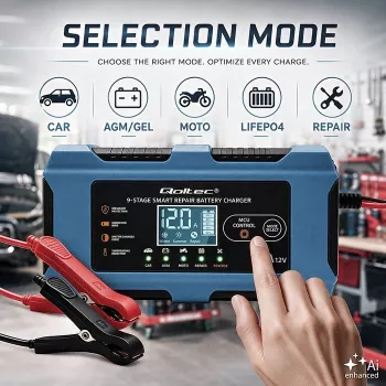 Qoltec 52669 viedais akumulatora lādētājs 12V 6A ar atjaunošanas funkciju AGM GEL LiFePO4