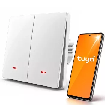 QOLTEC viedais gaismas slēdzis WiFi 2-Gang Timer Tuya balts