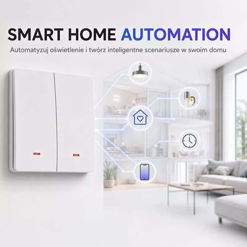 QOLTEC viedais gaismas slēdzis WiFi 2-Gang Timer Tuya balts