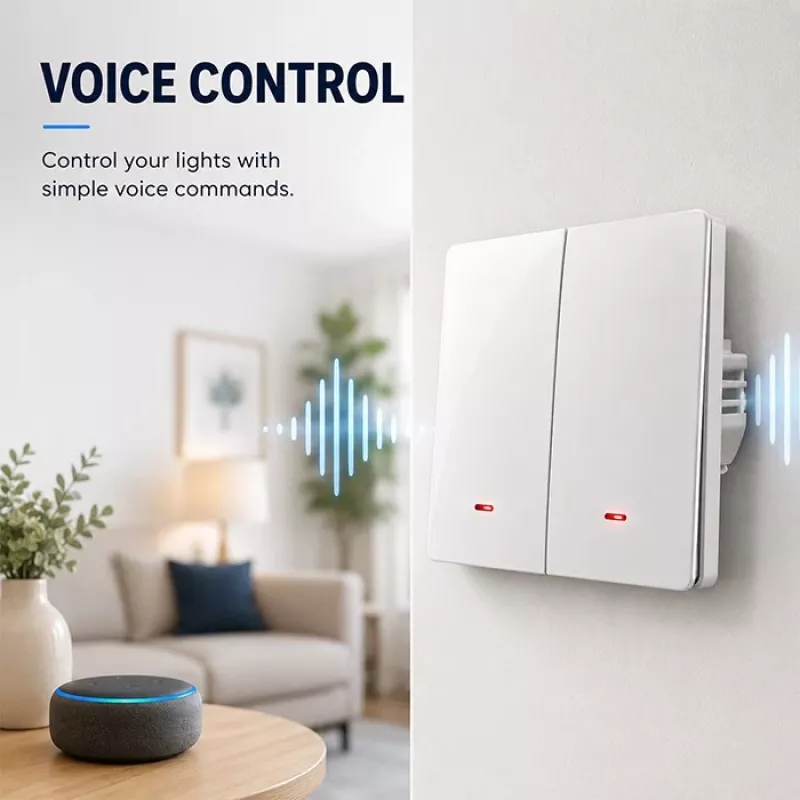QOLTEC viedais gaismas slēdzis WiFi 2-Gang Timer Tuya balts
