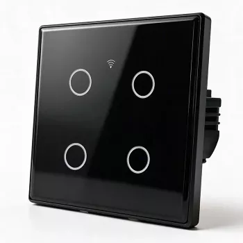 Qoltec Smart Touch Light Switch 4-Gang Wi-Fi Timer Tuya | Rūdīts stikls | Balts