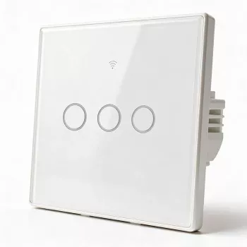 Qoltec viedais skārienjutīgais gaismas slēdzis 3-vietīgs Wi-Fi taimeris Tuya balts