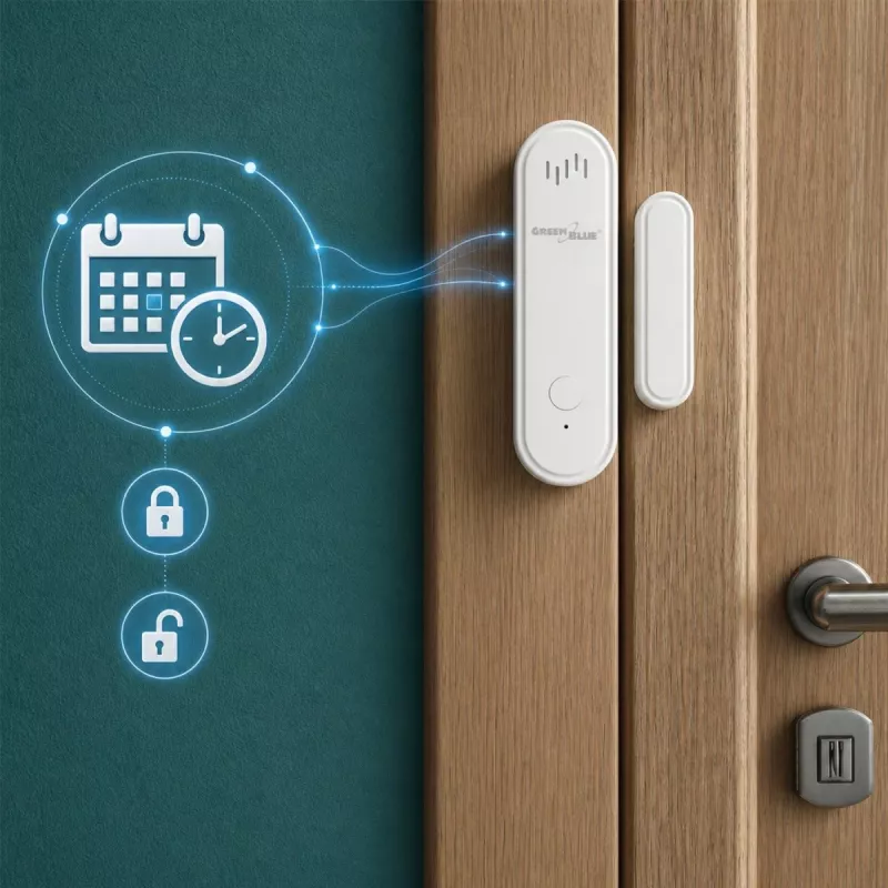 GREENBLUE GB478 bezvadu WiFi durvju/logu sensors – viedais magnētiskais kontakts, Tuya & Gosund lietotne, Alexa/Google, ar bateriju, balts