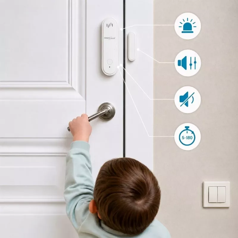 GREENBLUE GB478 bezvadu WiFi durvju/logu sensors – viedais magnētiskais kontakts, Tuya & Gosund lietotne, Alexa/Google, ar bateriju, balts