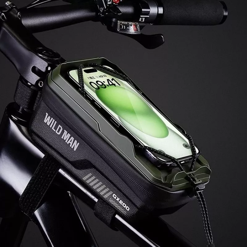 WILDMAN GX200 Velosipēda rāmja soma ar tālruņa turētāju, zaļa