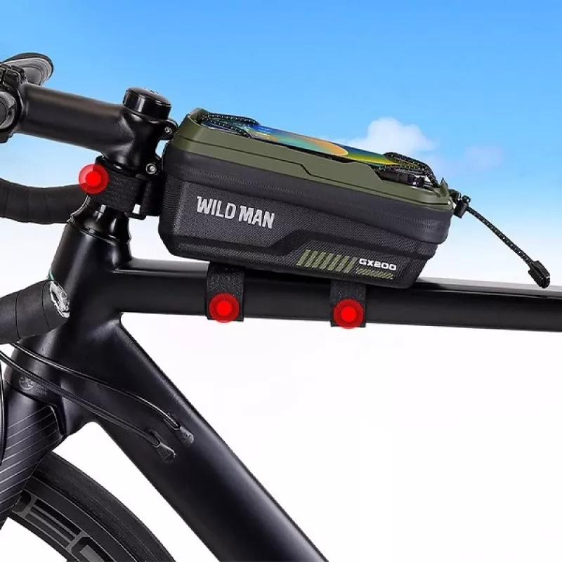 WILDMAN GX200 Velosipēda rāmja soma ar tālruņa turētāju, zaļa