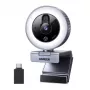 UGREEN 2K QHD tīmekļa kamera ar LED apgaismojumu un iebūvētu mikrofonu, 30fps, USB 2.0, autofokuss, 80° redzes lauks, klipšu un statīva stiprinājums, melna