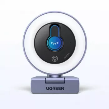 UGREEN 2K QHD tīmekļa kamera ar LED apgaismojumu un iebūvētu mikrofonu, 30fps, USB 2.0, autofokuss, 80° redzes lauks, klipšu un statīva stiprinājums, melna