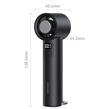 USAMS Ice-Cooling rokas ventilators 2000mAh melns - pārnēsājams pusvadītāju dzesēšanas ventilators ar USB-C, 3 ātrumiem, noņemamu pamatni