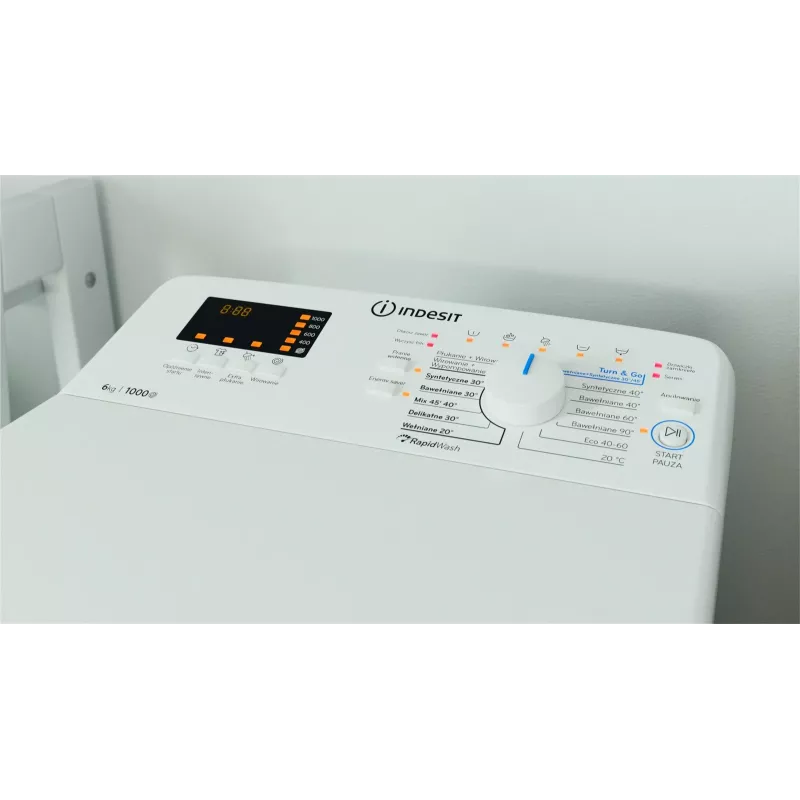 Indesit BTWWS60400PLN Augšējās ielādes veļas mazgājamā mašīna, 6 kg, 1000 apgr./min, balta