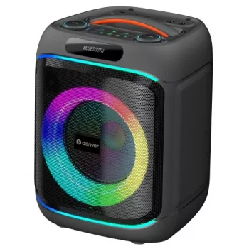 Denver BPS-270 pārnēsājamā ballīšu skaļrunis ar Bluetooth, 400W PMPO, LED gaismas efektiem, karaoke, FM radio, USB/SD/AUX, mikrofona ieeju, melns