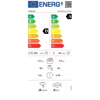 Gorenje WDG2PS954A1D2/PL veļas mazgājamā-žāvējamā mašīna, 9 kg mazgāšana / 6 kg žāvēšana, 1400 RPM, A energoklase, balta