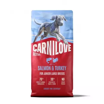CARNILOVE ACTIVE sausā barība suņiem ar lasi un tītaru junioru lielo šķirņu kucēniem 12 kg