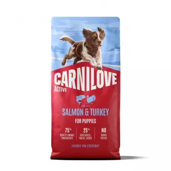 CARNILOVE ACTIVE Suņu sausā barība ar lasi un tītaru kucēniem 12 kg