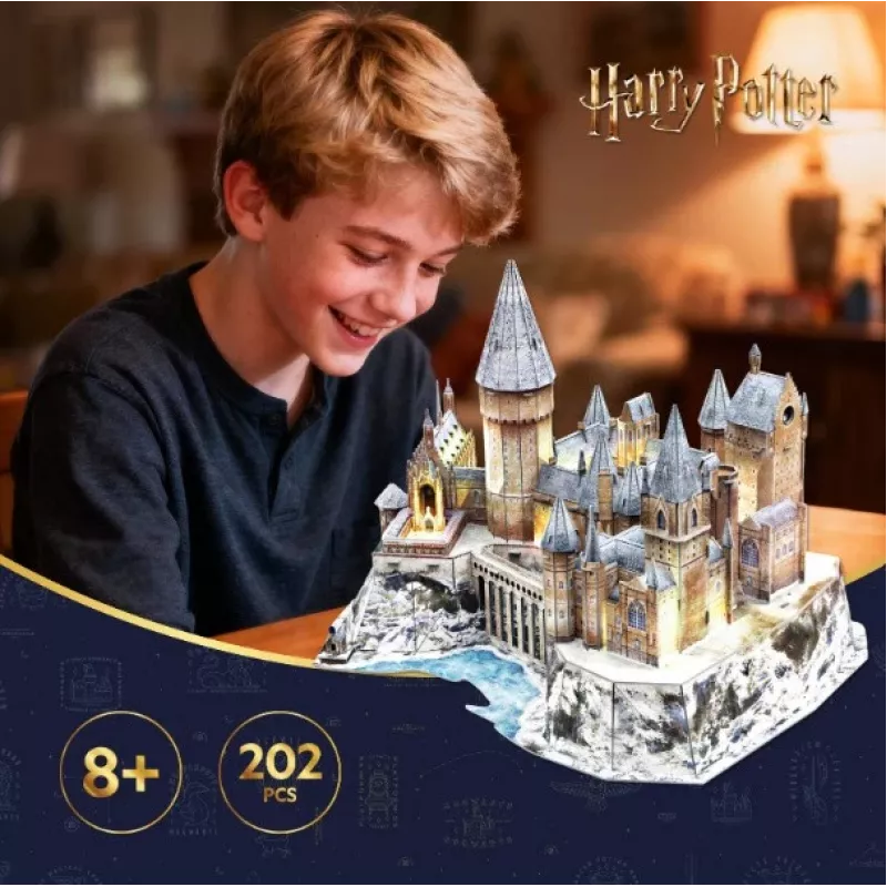 CUBIC FUN 3D Puzle Harijs Poters Cūkkārpas Lielā zāle un Astronomijas tornis ar LED apgaismojumu – 850 gabali, kolekcionējams modeļa komplekts