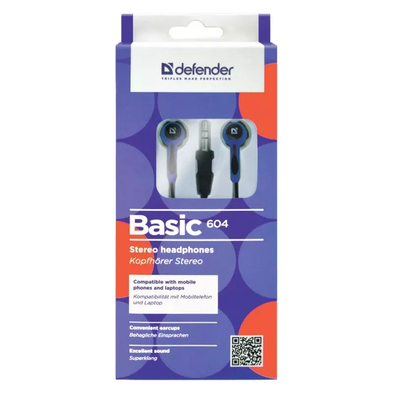 Defender EARPHONES BASIC 604 Vadu austiņas ar mikrofonu, Melns-Zils