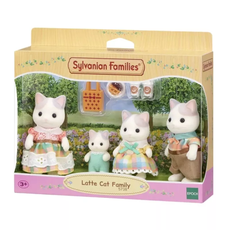 EPOCH Sylvanian Families Piena kaķu ģimene - 4 kolekcionējamas flokētas figūriņas (tēvs Cyrus, māte Stella, dēls Freddie, meita Millie) vecumam 3+