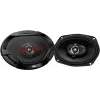 JVC CS-DR6932 6x9 collu 3 virzienu koaksiālie skaļruņi automašīnai, 500W maks., 70W RMS, oglekļa vizlas zemfrekvences skaļrunis, PEI tweeteri, 4 omi