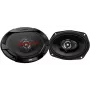 JVC CS-DR6932 6x9 collu 3 virzienu koaksiālie skaļruņi automašīnai, 500W maks., 70W RMS, oglekļa vizlas zemfrekvences skaļrunis, PEI tweeteri, 4 omi
