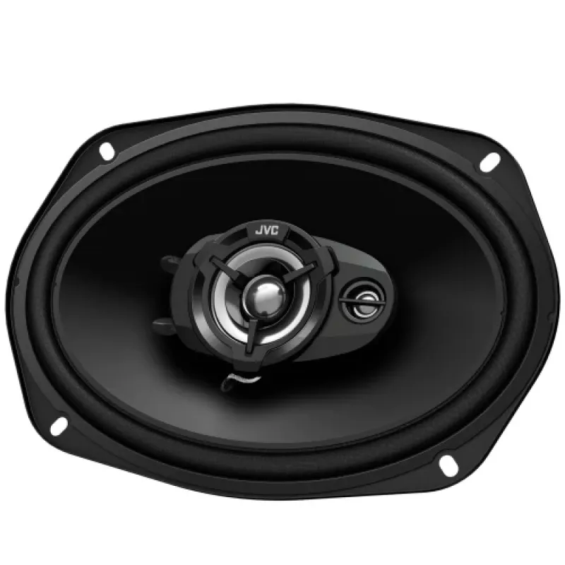 JVC CS-DR6932 6x9 collu 3 virzienu koaksiālie skaļruņi automašīnai, 500W maks., 70W RMS, oglekļa vizlas zemfrekvences skaļrunis, PEI tweeteri, 4 omi