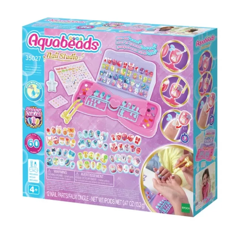 EPOCH Aquabeads Nail Studio komplekts iesācējiem - Ūdens aktivizētu krellīšu nagu mākslas komplekts bērniem, vairāk nekā 100 dizainu, atkārtoti lietojami nagi, bez līmes, vecumam no 4 gadiem
