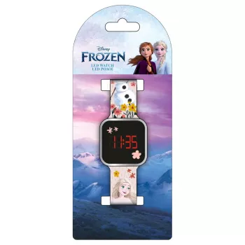 PULIO Digital Watch LED Diakakis - Ledus sirds bērnu pulkstenis ar sarkanu LED displeju, zila/violeta silikona siksniņa, oficiāla Disney Frozen tēma