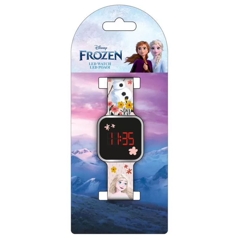 PULIO Digital Watch LED Diakakis - Ledus sirds bērnu pulkstenis ar sarkanu LED displeju, zila/violeta silikona siksniņa, oficiāla Disney Frozen tēma