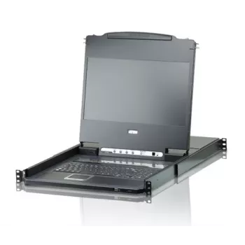 ATEN CL6708MW 19 collu Full HD DVI-D 8 portu Rack-Mount LCD KVM konsole, 1U, melna