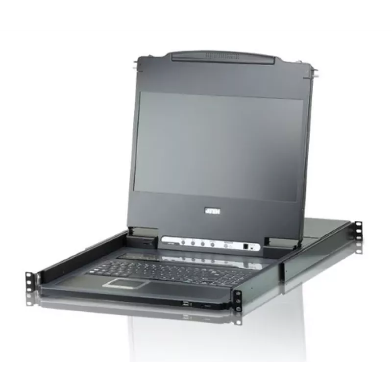 ATEN CL6708MW 19 collu Full HD DVI-D 8 portu Rack-Mount LCD KVM konsole, 1U, melna