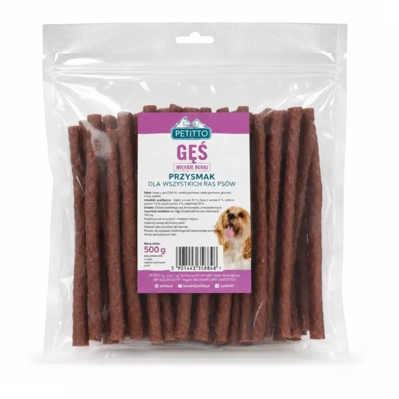 PETITTO mīkstās zoss strēmeles suņu kārumi 500 g