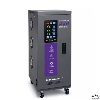 Qoltec Trīsfāzu sprieguma stabilizators AVR MULTIPROTECTION 10kVA ±3% Servomotors 3F LCD Expert Line