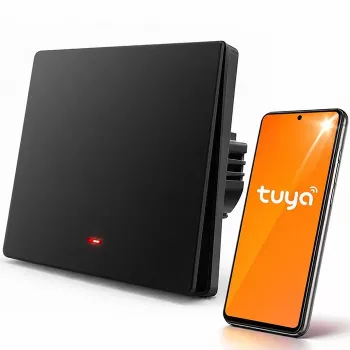 Qoltec 52722 viedais Wi-Fi gaismas slēdzis, 1 kanāls, skārienpanelis, taimeris, Tuya/Smart Life, melns