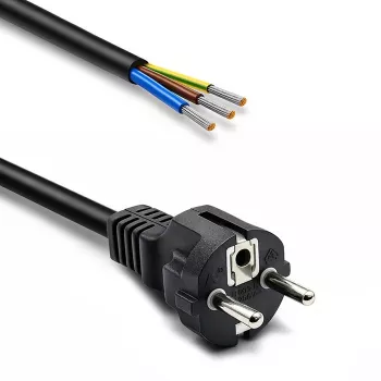 QOLTEC 54598 Schuko CEE 7/7 uz attīrītiem un pielodētiem vadiem strāvas kabelis 3m H05VV-F 3x1.0mm² Melns
