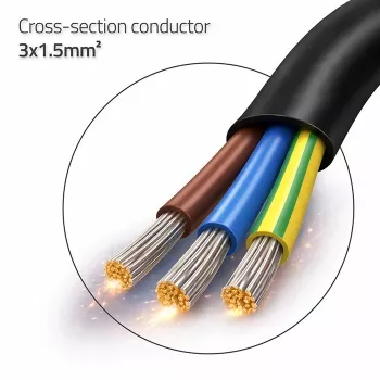 QOLTEC 54598 Schuko CEE 7/7 uz attīrītiem un pielodētiem vadiem strāvas kabelis 3m H05VV-F 3x1.0mm² Melns