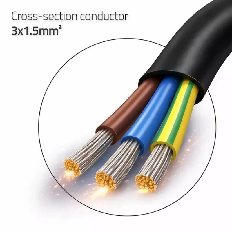 QOLTEC 54598 Schuko CEE 7/7 uz attīrītiem un pielodētiem vadiem strāvas kabelis 3m H05VV-F 3x1.0mm² Melns