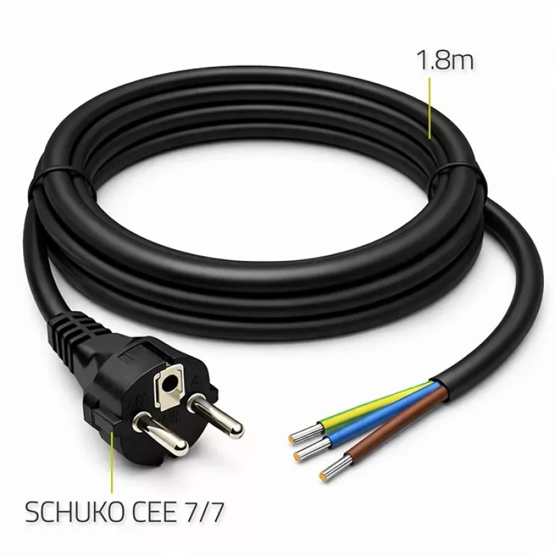 QOLTEC 54598 Schuko CEE 7/7 uz attīrītiem un pielodētiem vadiem strāvas kabelis 3m H05VV-F 3x1.0mm² Melns