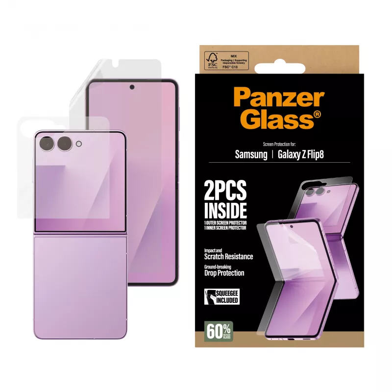PanzerGlass PG65143 Samsung Galaxy Z Flip5 galvenā ekrāna rūdīta stikla aizsargplēve ar TPU plēvi