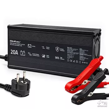 Qoltec 12V 20A viedais LiFePO4 akumulatoru lādētājs ar LED indikāciju un aktīvo dzesēšanu