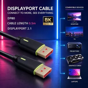 QOLTEC DisplayPort kabelis M/M v2.1 80G 0.5m