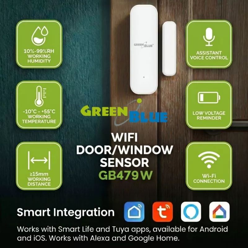 GREENBLUE GB479 W bezvadu Wi-Fi durvju/logu sensors, balts